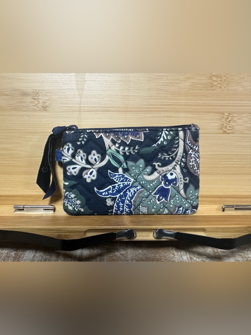 Vera Bradley Quilted Zip Change Purse Coin Pouch ID Holder Blue Floral 5x3